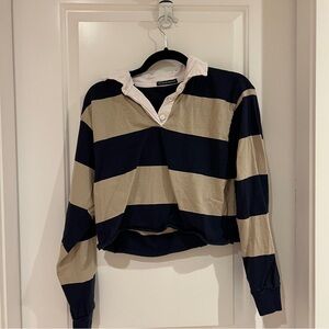 Brandy Melville Striped Navy and Tan Rugby Shirt